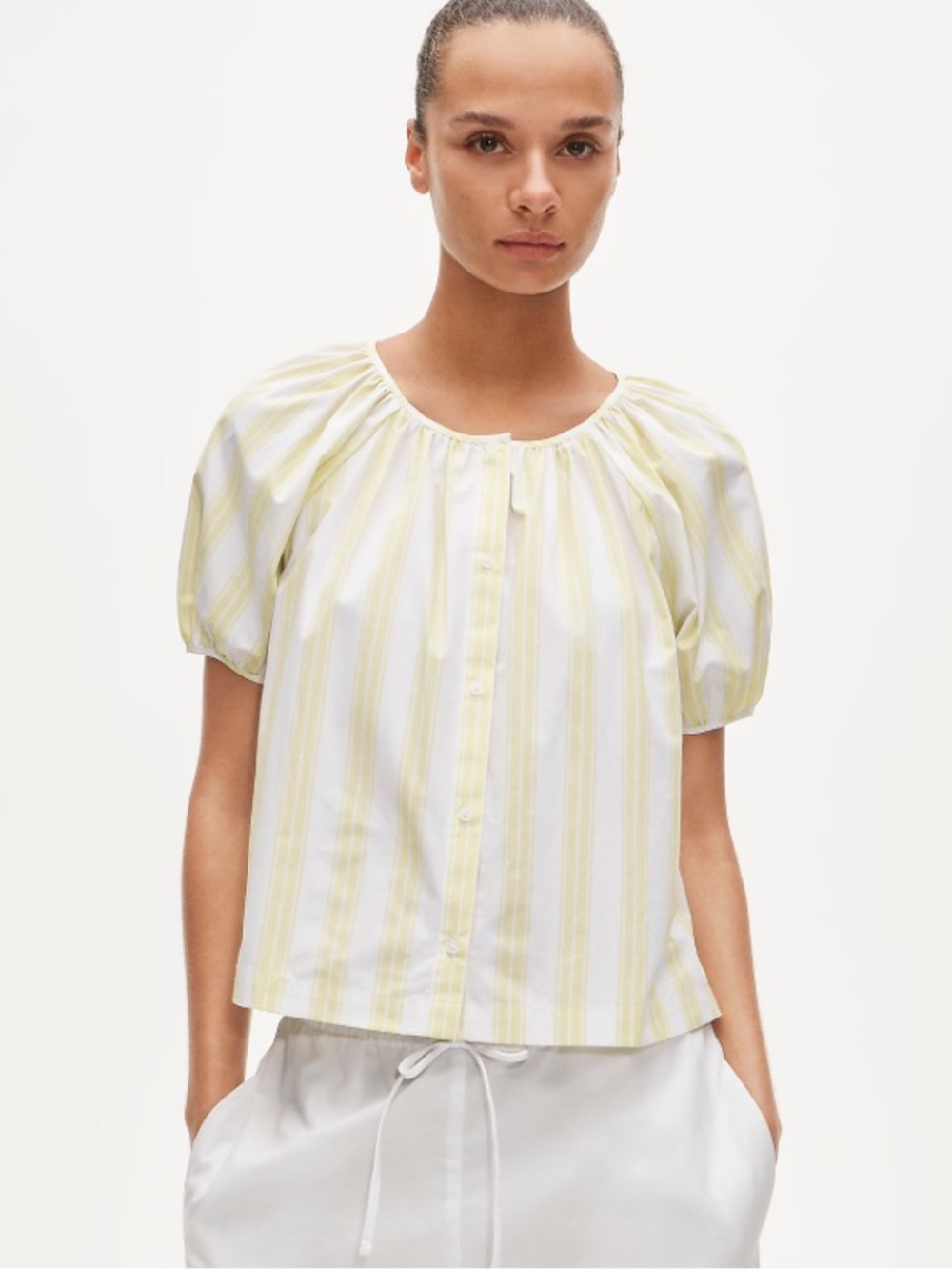 J crew Puff-sleeve button-up top in cotton poplin stripe